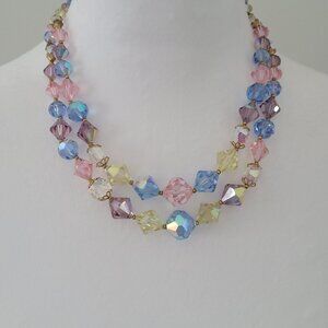 Vintage Aurora Borealis Two Strand Beaded Necklace-GORGEOUS!!